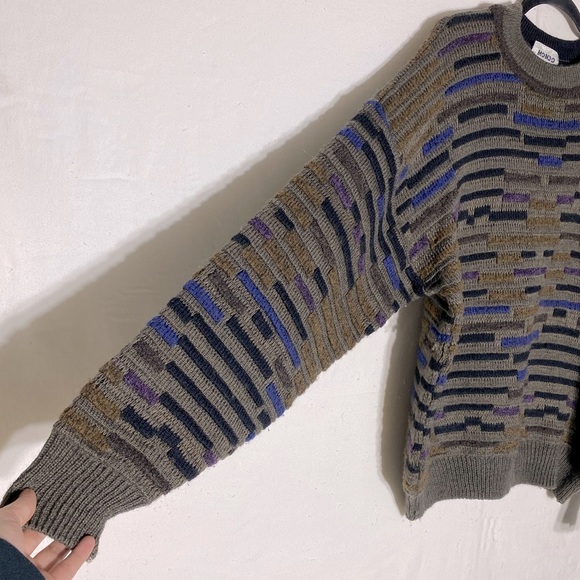 Vintage Mondo Textured Knit Wool Alpaca Blend Crew Neck Dad Sweater M - Picture 9 of 14